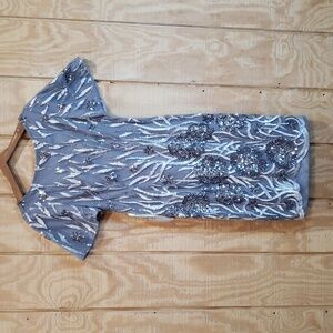 JS Collections NEW Silver Gray Sequin Embellished Short Sleeve Dress Size 2